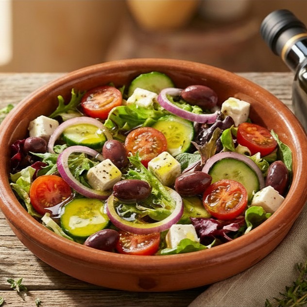 Holy Land Goods olive oil drizzled over a fresh salad