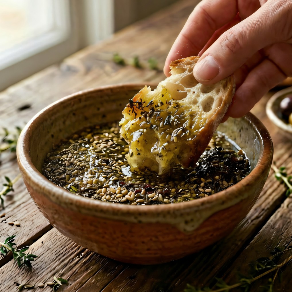Holy Land Goods olive oil drizzled over za’atar